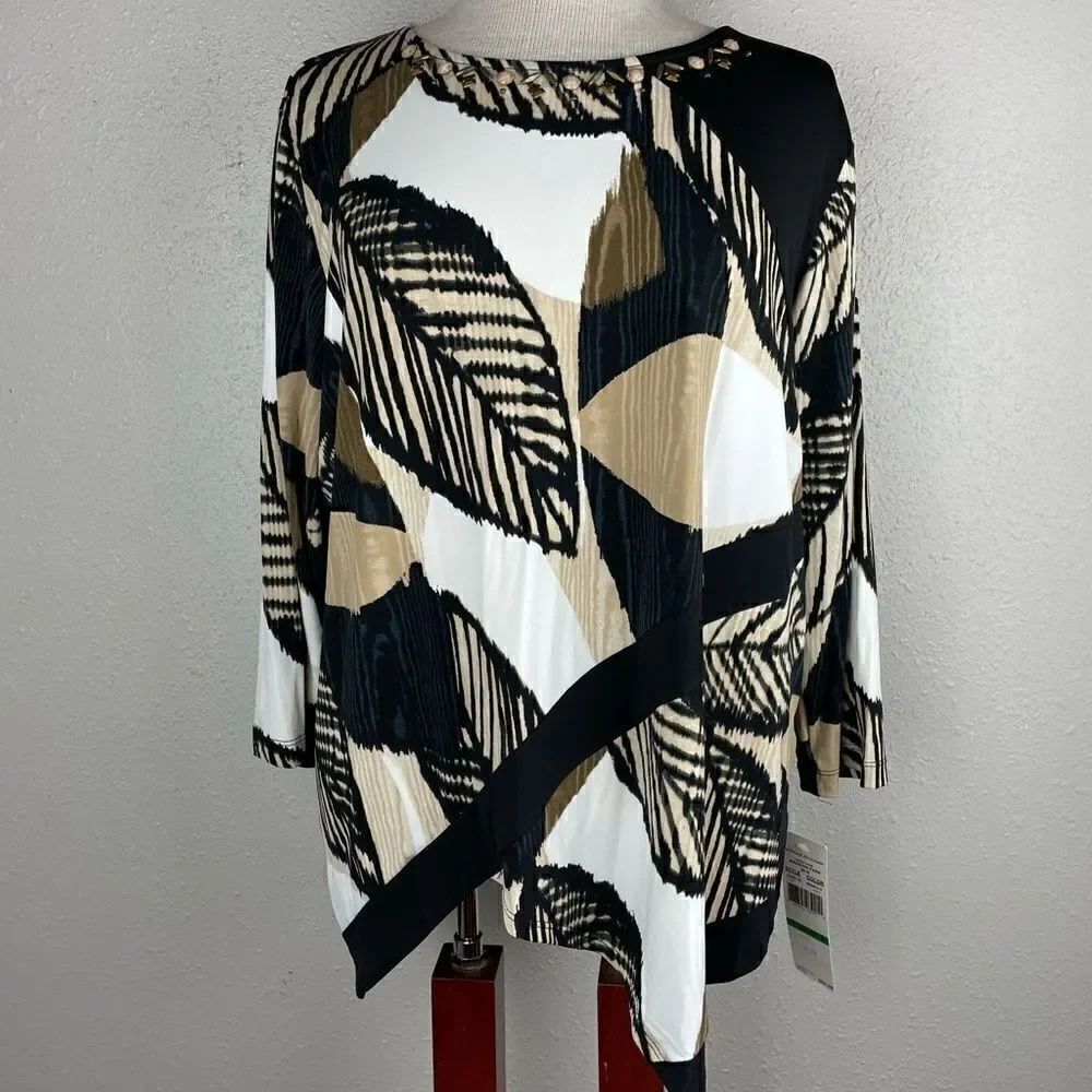 NWT Alfred Dunner Womens Blouse Featuring Beads Around the Neck Size PL